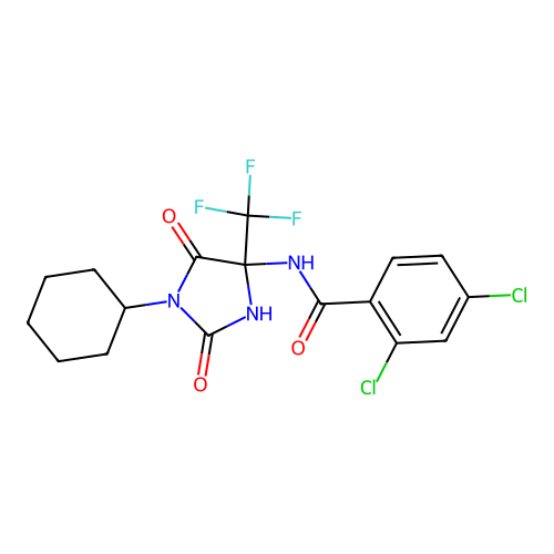 2,4-dichloro-N-[1-cyclohexyl-2,5-dioxo-4-(trifluoromethyl)imidazolidin-4-yl]benzamide structure