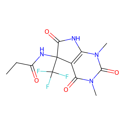 N-[1,3-dimethyl-2,4,6-trioxo-5-(trifluoromethyl)-2,3,4,5,6,7-hexahydro-1H-pyrrolo[2,3-d]pyrimidin-5-yl]propanamide structure