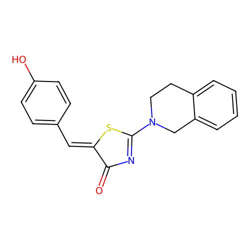(5Z)-2-(3,4-dihydro-1H-isoquinolin-2-yl)-5-[(4-hydroxyphenyl)methylidene]-1,3-thiazol-4-one structure