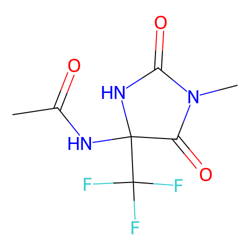 N-[1-methyl-2,5-dioxo-4-(trifluoromethyl)imidazolidin-4-yl]acetamide structure