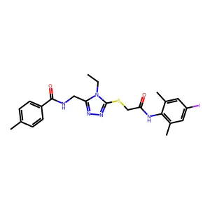 N-[[4-ethyl-5-[2-(4-iodo-2,6-dimethylanilino)-2-oxoethyl]sulfanyl-1,2,4-triazol-3-yl]methyl]-4-methylbenzamide structure