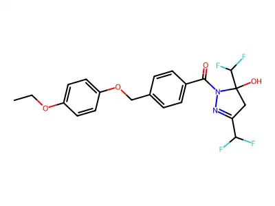 [3,5-bis(difluoromethyl)-5-hydroxy-4H-pyrazol-1-yl]-[4-[(4-ethoxyphenoxy)methyl]phenyl]methanone structure