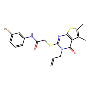 2-(5,6-dimethyl-4-oxo-3-prop-2-enyl(3-hydrothiopheno[2,3-d]pyrimidin-2-ylthio))-N-(3-bromophenyl)acetamide structure