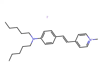4-[2-(1-methylpyridin-1-ium-4-yl)ethenyl]-N,N-dipentylaniline iodide structure