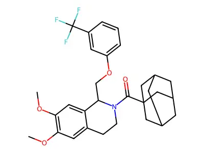 (3r,5r,7r)-adamantan-1-yl(6,7-dimethoxy-1-((3-(trifluoromethyl)phenoxy)methyl)-3,4-dihydroisoquinolin-2(1H)-yl)methanone structure