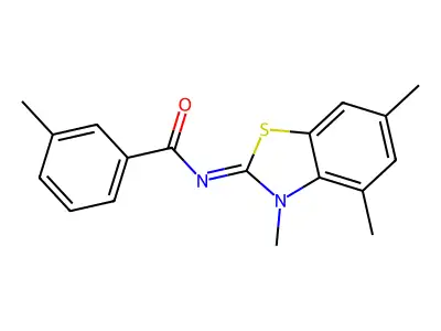 (E)-3-methyl-N-(3,4,6-trimethylbenzo[d]thiazol-2(3H)-ylidene)benzamide structure