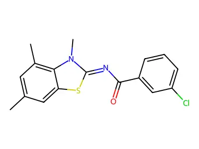(E)-3-chloro-N-(3,4,6-trimethylbenzo[d]thiazol-2(3H)-ylidene)benzamide structure
