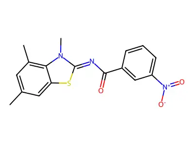 (E)-3-nitro-N-(3,4,6-trimethylbenzo[d]thiazol-2(3H)-ylidene)benzamide structure