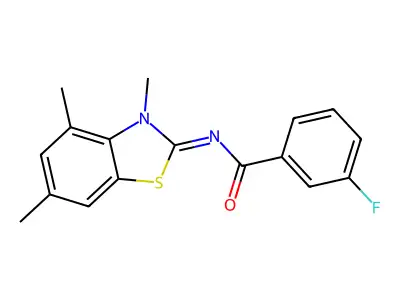 (E)-3-fluoro-N-(3,4,6-trimethylbenzo[d]thiazol-2(3H)-ylidene)benzamide structure