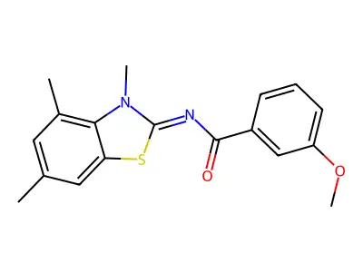 3-methoxy-N-(3,4,6-trimethyl-1,3-benzothiazol-2-ylidene)benzamide structure