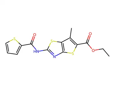 Ethyl 6-methyl-2-(thiophene-2-carboxamido)thieno[2,3-d]thiazole-5-carboxylate structure