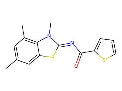 N-(3,4,6-trimethyl-1,3-benzothiazol-2-ylidene)thiophene-2-carboxamide structure