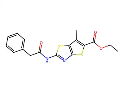 Ethyl 6-methyl-2-(2-phenylacetamido)thieno[2,3-d]thiazole-5-carboxylate structure