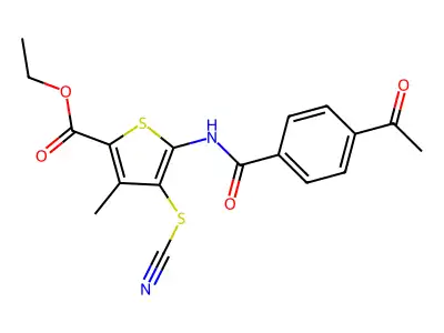 Ethyl 5-(4-acetylbenzamido)-3-methyl-4-thiocyanatothiophene-2-carboxylate structure