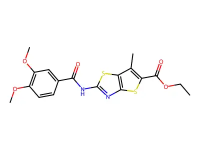 Ethyl 2-(3,4-dimethoxybenzamido)-6-methylthieno[2,3-d]thiazole-5-carboxylate structure