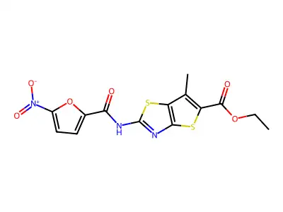 Ethyl 6-methyl-2-(5-nitrofuran-2-carboxamido)thieno[2,3-d]thiazole-5-carboxylate structure