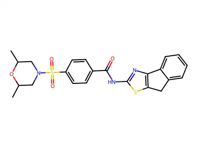 4-((2,6-dimethylmorpholino)sulfonyl)-N-(8H-indeno[1,2-d]thiazol-2-yl)benzamide structure