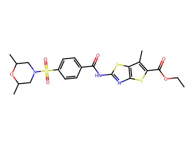 ethyl 2-(4-((2,6-dimethylmorpholino)sulfonyl)benzamido)-6-methylthieno[2,3-d]thiazole-5-carboxylate structure