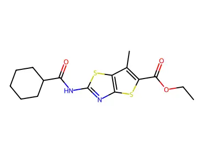 Ethyl 2-(cyclohexanecarboxamido)-6-methylthieno[2,3-d]thiazole-5-carboxylate structure
