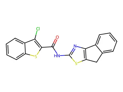 3-chloro-N-(8H-indeno[1,2-d]thiazol-2-yl)benzo[b]thiophene-2-carboxamide structure