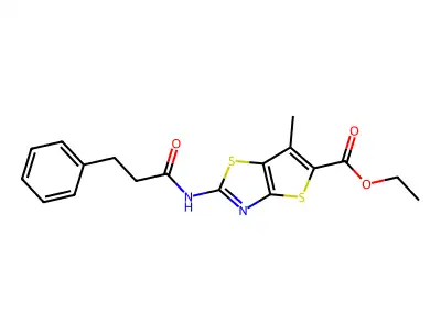 Ethyl 6-methyl-2-(3-phenylpropanamido)thieno[2,3-d]thiazole-5-carboxylate structure