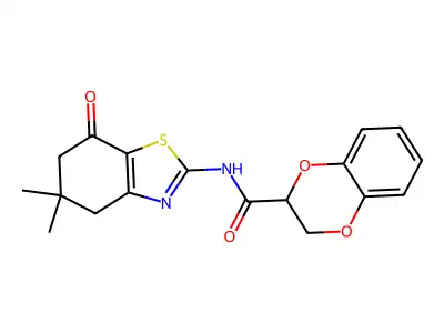 N-(5,5-dimethyl-7-oxo-4,5,6,7-tetrahydro-1,3-benzothiazol-2-yl)-2,3-dihydro-1,4-benzodioxine-2-carboxamide structure
