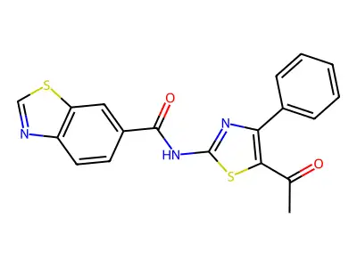 N-(5-acetyl-4-phenyl-1,3-thiazol-2-yl)-1,3-benzothiazole-6-carboxamide structure