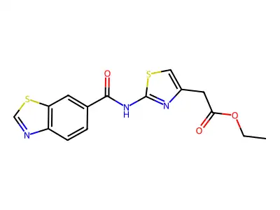 Ethyl 2-(2-(benzo[d]thiazole-6-carboxamido)thiazol-4-yl)acetate structure