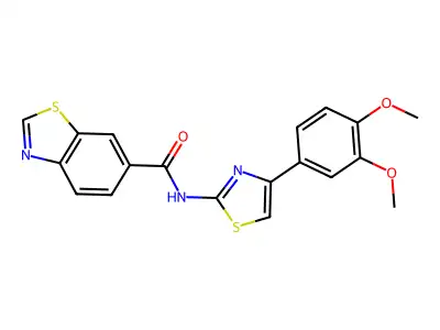 N-[4-(3,4-dimethoxyphenyl)-1,3-thiazol-2-yl]-1,3-benzothiazole-6-carboxamide structure