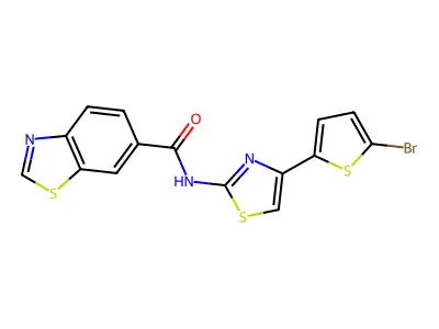 N-[4-(5-bromothiophen-2-yl)-1,3-thiazol-2-yl]-1,3-benzothiazole-6-carboxamide structure