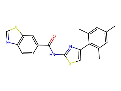 N-[4-(2,4,6-trimethylphenyl)-1,3-thiazol-2-yl]-1,3-benzothiazole-6-carboxamide structure