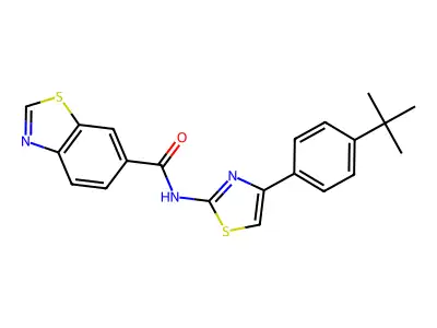N-[4-(4-tert-butylphenyl)-1,3-thiazol-2-yl]-1,3-benzothiazole-6-carboxamide structure
