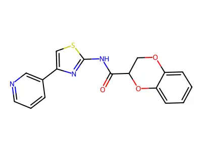 N-(4-(pyridin-3-yl)thiazol-2-yl)-2,3-dihydrobenzo[b][1,4]dioxine-2-carboxamide structure