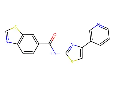 N-(4-(pyridin-3-yl)thiazol-2-yl)benzo[d]thiazole-6-carboxamide structure