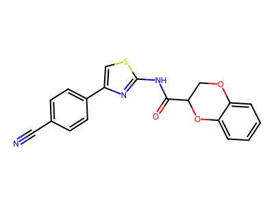 N-(4-(4-cyanophenyl)thiazol-2-yl)-2,3-dihydrobenzo[b][1,4]dioxine-2-carboxamide structure