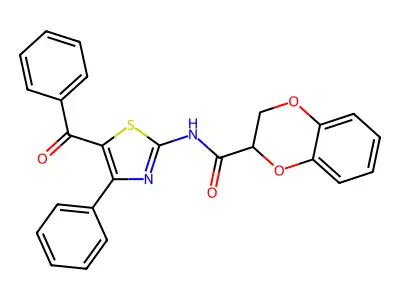 N-(5-benzoyl-4-phenylthiazol-2-yl)-2,3-dihydrobenzo[b][1,4]dioxine-2-carboxamide structure