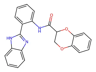 N-[2-(1H-benzimidazol-2-yl)phenyl]-2,3-dihydro-1,4-benzodioxine-3-carboxamide structure