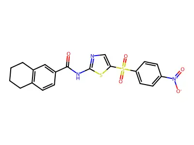N-[5-(4-nitrophenyl)sulfonyl-1,3-thiazol-2-yl]-5,6,7,8-tetrahydronaphthalene-2-carboxamide structure