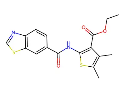 Ethyl 2-(benzo[d]thiazole-6-carboxamido)-4,5-dimethylthiophene-3-carboxylate structure