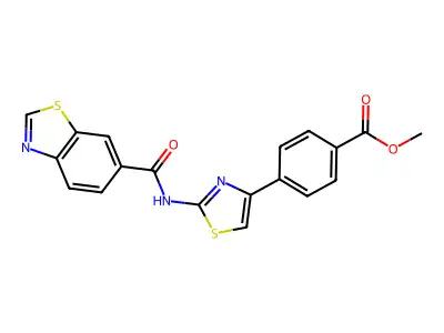 Methyl 4-(2-(benzo[d]thiazole-6-carboxamido)thiazol-4-yl)benzoate structure