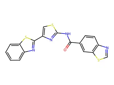 N-[4-(1,3-benzothiazol-2-yl)-1,3-thiazol-2-yl]-1,3-benzothiazole-6-carboxamide structure