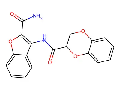N-(2-carbamoyl-1-benzofuran-3-yl)-2,3-dihydro-1,4-benzodioxine-2-carboxamide structure
