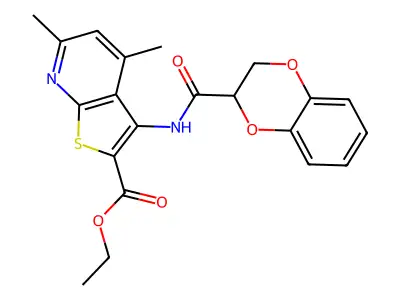 ethyl 3-(2,3-dihydrobenzo[b][1,4]dioxine-2-carboxamido)-4,6-dimethylthieno[2,3-b]pyridine-2-carboxylate structure