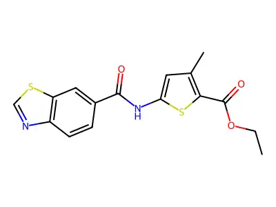 Ethyl 5-(benzo[d]thiazole-6-carboxamido)-3-methylthiophene-2-carboxylate structure