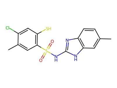 4-Chloro-2-mercapto-5-methyl-N-(6-methyl-1H-benzimidazol-2-yl)benzenesulfonamide structure