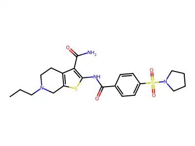 6-propyl-2-[(4-pyrrolidin-1-ylsulfonylbenzoyl)amino]-5,7-dihydro-4H-thieno[2,3-c]pyridine-3-carboxamide structure