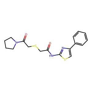 2-((2-oxo-2-(pyrrolidin-1-yl)ethyl)thio)-N-(4-phenylthiazol-2-yl)acetamide structure
