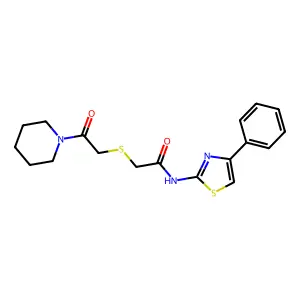 2-((2-oxo-2-(piperidin-1-yl)ethyl)thio)-N-(4-phenylthiazol-2-yl)acetamide structure