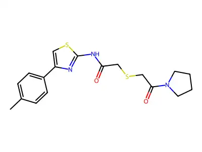 2-((2-oxo-2-(pyrrolidin-1-yl)ethyl)thio)-N-(4-(p-tolyl)thiazol-2-yl)acetamide structure