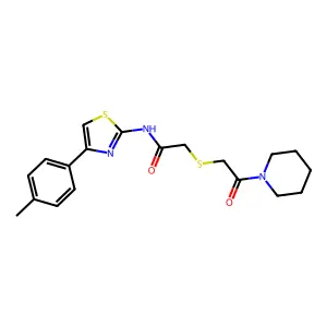 2-((2-oxo-2-(piperidin-1-yl)ethyl)thio)-N-(4-(p-tolyl)thiazol-2-yl)acetamide structure